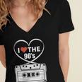 90s Nostalgia Cassette Heart Retro I Love The 90s Women's Jersey Short Sleeve Deep V-Neck Tshirt