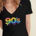 90s Retro Pop Art Rainbow Lips Nostalgia Costume 90s Women's Jersey Short Sleeve Deep V-Neck Tshirt 90s Retro Pop Art Rainbow Lips Nostalgia Costume 90s Women's Jersey Short Sleeve Deep V-Neck Tshirt