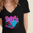 90's Vibe Retro Style Cassette Tape Nostalgia 1990s Party Women's Jersey Short Sleeve Deep V-Neck Tshirt