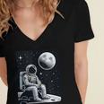 Aesthetic Spaceman Astronaut On The Moon Space Introvert Women's Jersey Short Sleeve Deep V-Neck Tshirt