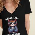 Anti Social Anxiety Mindfulness No Small Talk Introvert Cat Men Women Women's Jersey Short Sleeve Deep V-Neck Tshirt