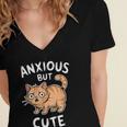 Anxious But Cute Anxiety Meme Cat Lover Introvert For Men Women Women's Jersey Short Sleeve Deep V-Neck Tshirt