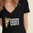 Avoiding People Secretly Cat Introvert Humor Women's Jersey Short Sleeve Deep V-Neck Tshirt