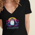 Awkward But Loyal Penguin Synthwave Vapowave Introvert Women's Jersey Short Sleeve Deep V-Neck Tshirt