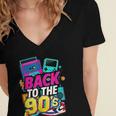 Back To The 90s Nostalgia Cassette Game Console Boombox Women's Jersey Short Sleeve Deep V-Neck Tshirt