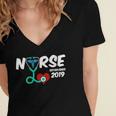 Best Nurse Graduation- RN Nurse Established 2019 LPN Women's Jersey Short Sleeve Deep V-Neck Tshirt