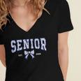 Blue Bow Coquette Floral Senior 2026 Graduation Class Women's Jersey Short Sleeve Deep V-Neck Tshirt