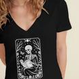 Book Lover The Reader Tarot Card Skeleton Reading Women's Jersey Short Sleeve Deep V-Neck Tshirt
