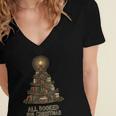 All Booked For Christmas Book Tree Book Lover Teacher Women's Jersey Short Sleeve Deep V-Neck Tshirt