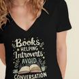Books Helping Introverts Avoid Conversation Introvert Women's Jersey Short Sleeve Deep V-Neck Tshirt