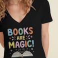 Books Are Magic Whimsical Retro Bookworm Women's Jersey Short Sleeve Deep V-Neck Tshirt