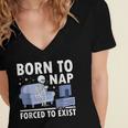 Born To Nap Forced To Exist Lazy Skeleton Couch Introverts Women's Jersey Short Sleeve Deep V-Neck Tshirt