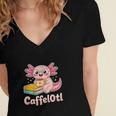 Caffelotl Cute Axolotl Pun Coffee Book Lover Kawaii Humor Women's Jersey Short Sleeve Deep V-Neck Tshirt