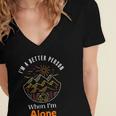 Camping Alone Meme Campfire Introvert Camper Women's Jersey Short Sleeve Deep V-Neck Tshirt