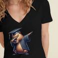 Capybara Graduation Dabbing Capy Wearing Graduate Gown Women's Jersey Short Sleeve Deep V-Neck Tshirt