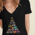 Cassette Tape Christmas Tree Graphic 80s 90s Retro Nostalgia Women's Jersey Short Sleeve Deep V-Neck Tshirt