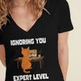 Cat Ignoring You Expert Level Orange Tabby Introvert Women's Jersey Short Sleeve Deep V-Neck Tshirt