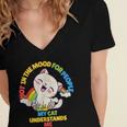 Cat Mom Loves Cats Dad Not In The Mood For People Introvert Women's Jersey Short Sleeve Deep V-Neck Tshirt
