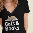 Cats And Books Women's Jersey Short Sleeve Deep V-Neck Tshirt