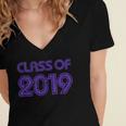 Class Of 2019 High School Graduation Purple Senior Women's Jersey Short Sleeve Deep V-Neck Tshirt