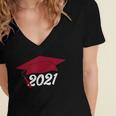 Class Of 2021 Burgundy Regalia Graduation Women's Jersey Short Sleeve Deep V-Neck Tshirt
