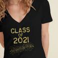 CLASS Of 2021 Gold Bokeh Confetti Fun Graduation Women's Jersey Short Sleeve Deep V-Neck Tshirt