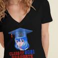 Class Of 2021 Graduate Kawaii Anime Girl School Graduation Women's Jersey Short Sleeve Deep V-Neck Tshirt