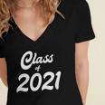 Class Of 2021 Graduation School Spirit Her Senior Class Women's Jersey Short Sleeve Deep V-Neck Tshirt
