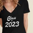 Class Of 2023 Graduation School Spirit Her Senior Script Women's Jersey Short Sleeve Deep V-Neck Tshirt