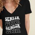 Class Of 2024 High School Senior Graduation Groovy Wave Women's Jersey Short Sleeve Deep V-Neck Tshirt
