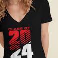 Class Of 2024 High School Senior Graduation Red Sports Style Women's Jersey Short Sleeve Deep V-Neck Tshirt