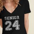 Class Of 2024 Senior Graduation Tee Back To School Vintage Women's Jersey Short Sleeve Deep V-Neck Tshirt