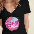 Class Of 2024 Senior Pink Retro Classic Girl Grad Graduation Women's Jersey Short Sleeve Deep V-Neck Tshirt