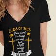 Class Of 2025 Senior Graduation Cross Quote Faith In God Women's Jersey Short Sleeve Deep V-Neck Tshirt