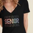 Class Of 2025 Senior 2025 Graduation Leopard Retro Rainbow Women's Jersey Short Sleeve Deep V-Neck Tshirt