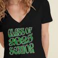 Class Of 2025 Senior Green Student Graduation Women's Jersey Short Sleeve Deep V-Neck Tshirt