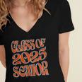 Class Of 2025 Senior Orange And Student Graduation Women's Jersey Short Sleeve Deep V-Neck Tshirt