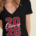 Class Of 2026 Graduation Red With Varsity Letters Women's Jersey Short Sleeve Deep V-Neck Tshirt