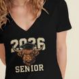 Class Of 2026 Highland Cow Senior Graduation School Pride Women's Jersey Short Sleeve Deep V-Neck Tshirt
