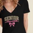 Class Of 2026 Pink Coquette Bow Senior Graduation Women's Jersey Short Sleeve Deep V-Neck Tshirt