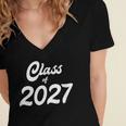 Class Of 2027 Graduation School Spirit Her Senior Class Women's Jersey Short Sleeve Deep V-Neck Tshirt