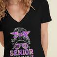 Class Of 2027 Senior Coquette Bow Messy Hair 26 Graduation Women's Jersey Short Sleeve Deep V-Neck Tshirt