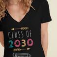Class Of 2030 Grow With Me 2nd Grade Graduation Women's Jersey Short Sleeve Deep V-Neck Tshirt