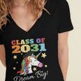 Class Of 2031 Magical Unicorn Graduation Cap Women's Jersey Short Sleeve Deep V-Neck Tshirt