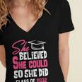 Class Of 2032 She Believed She Could Kids Graduation T-Shirt Women's Jersey Short Sleeve Deep V-Neck Tshirt
