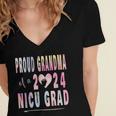 Colorful Proud Grandma 2024 NICU Graduate Baby Graduation Women's Jersey Short Sleeve Deep V-Neck Tshirt
