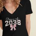 Coquette Bow Preppy Class Of 2038 Girly Girl 2038 Graduation Women's Jersey Short Sleeve Deep V-Neck Tshirt