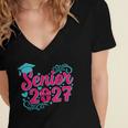 Coquette Pink Bow Senior 2027 Class Of Graduation Women's Jersey Short Sleeve Deep V-Neck Tshirt