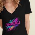 Cowabunga Retro 80s 90s Nostalgia Slang Neon Grunge Art Women's Jersey Short Sleeve Deep V-Neck Tshirt