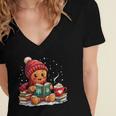 Cozy Gingerbread Christmas Reading Book Xmas Snowflakes Fall Women's Jersey Short Sleeve Deep V-Neck Tshirt